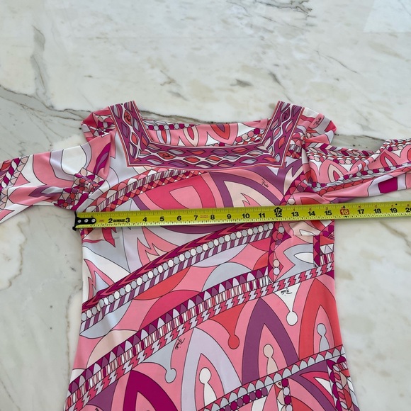 EMILIO PUCCI PINK PRINT SQUARE NECK BELL SLEEVE DRESS SIZE IT 40 / US 6 - Picture 9 of 16